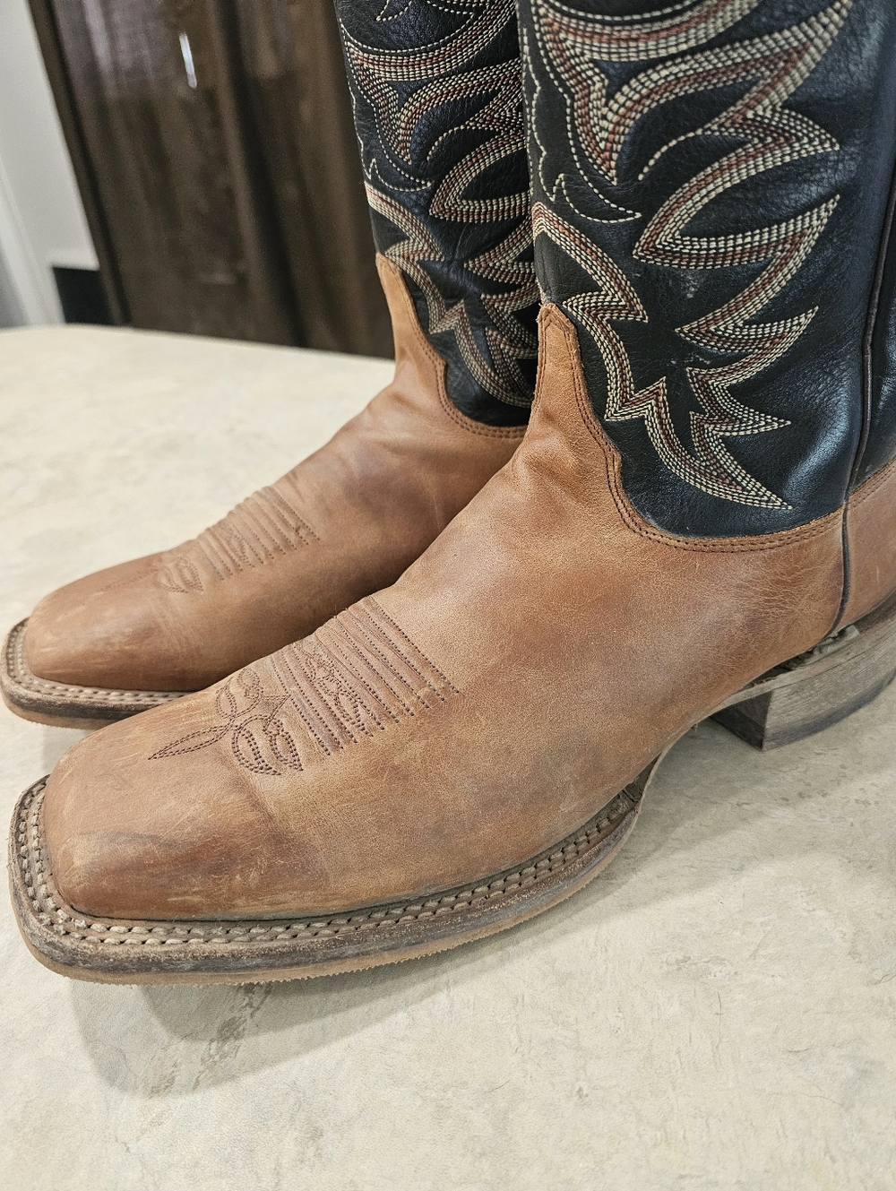 Mens 12 D Justin BENT RAIL Brown Leather Square Western Cowboy Boots, WORN TWICE - Picture 7 of 12